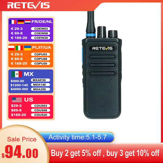 Retevis P1 DMR Digital Walkie Talkie Superheterodyne Receiver High Power UHF Two Way Radio AES256 Long Range Radio Type-C Charge