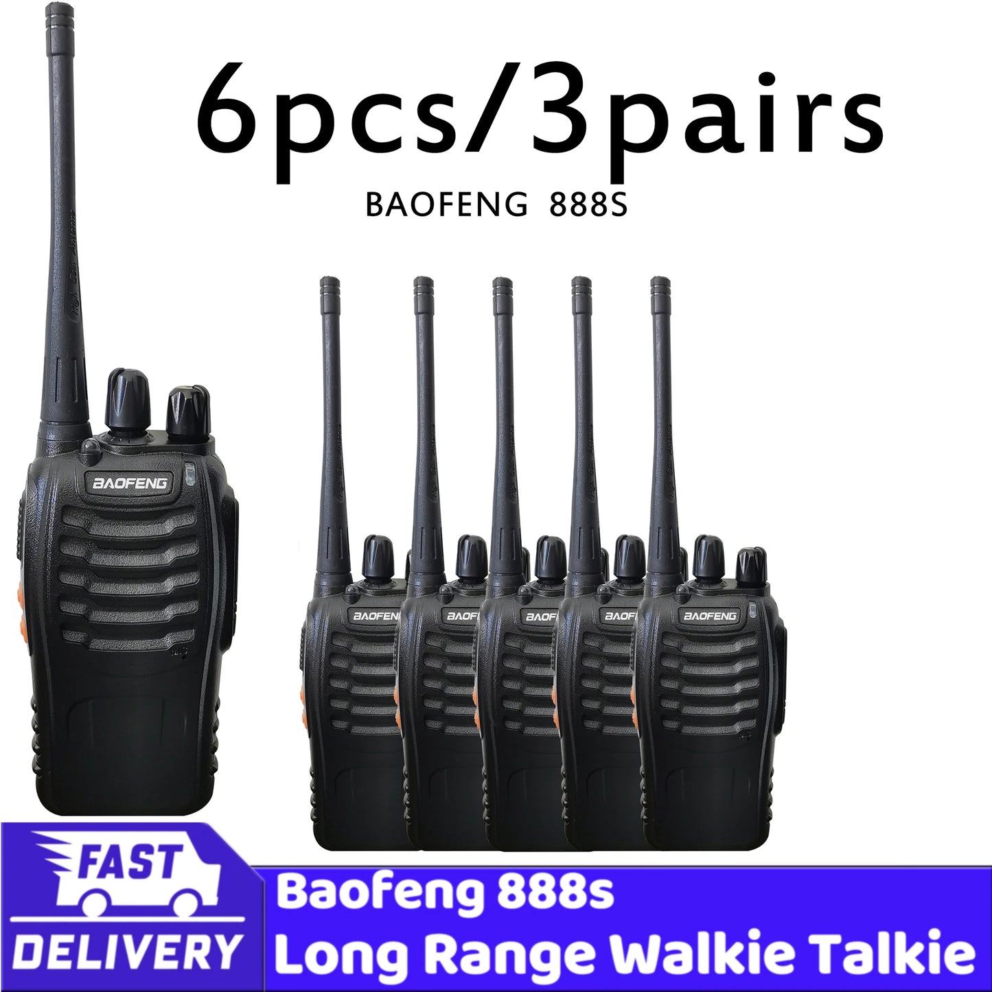 wholesale walkie talkie 6pcs BF 888s UHF 400-470MHz long range two way radios baofeng 16 channels USB charging with earpiece