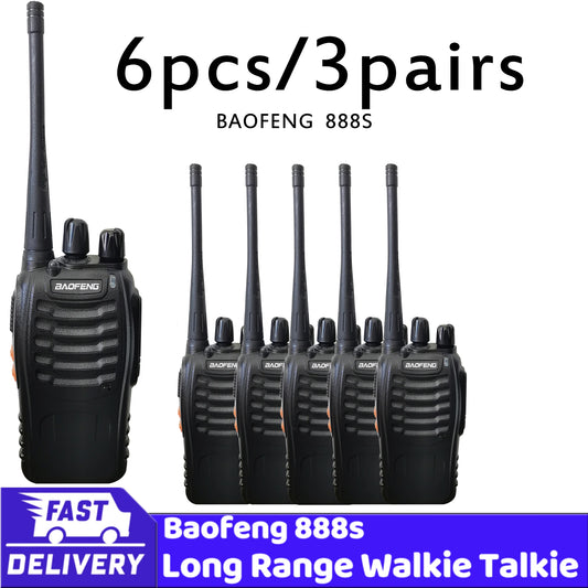 wholesale walkie talkie 6pcs BF 888s UHF 400-470MHz long range two way radios baofeng 16 channels USB charging with earpiece