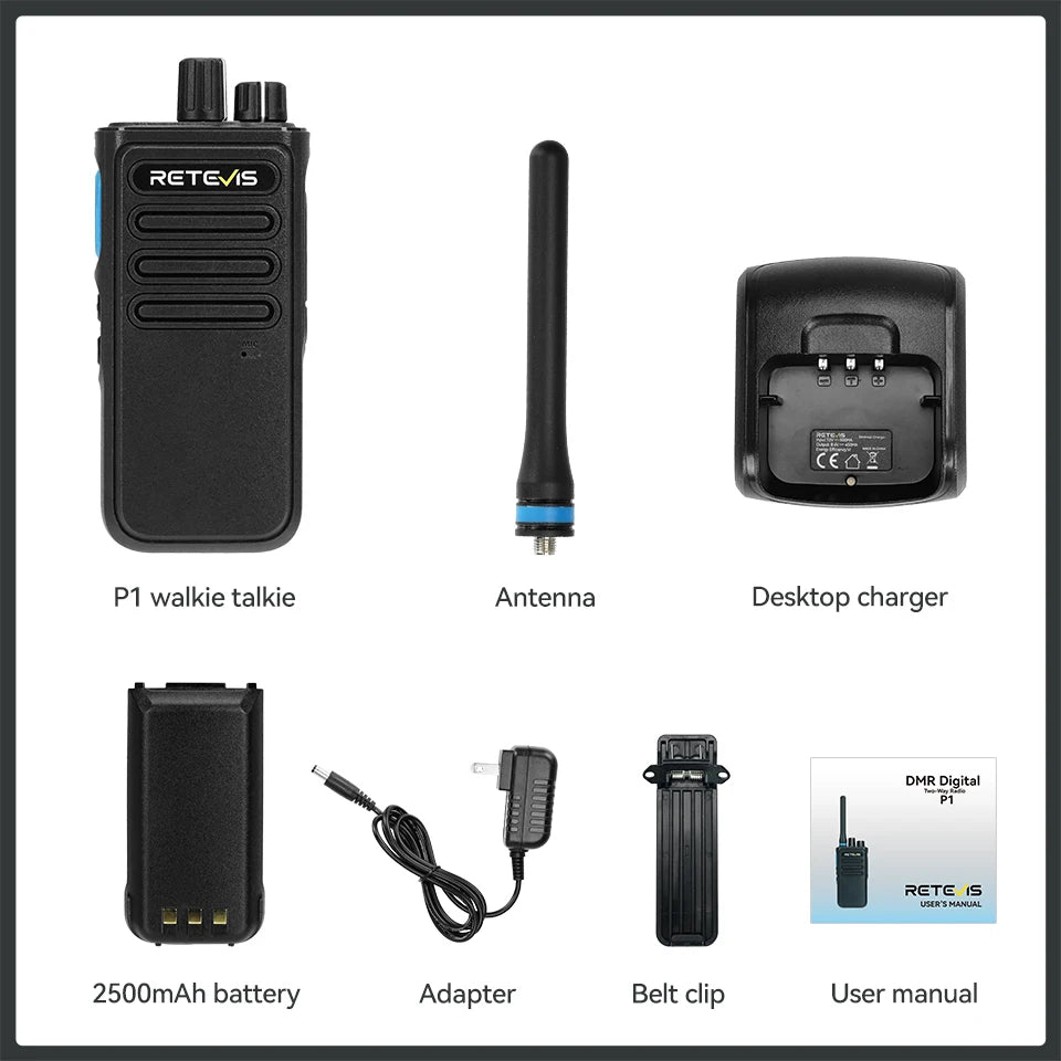 Retevis P1 DMR Digital Walkie Talkie Superheterodyne Receiver High Power UHF Two Way Radio AES256 Long Range Radio Type-C Charge