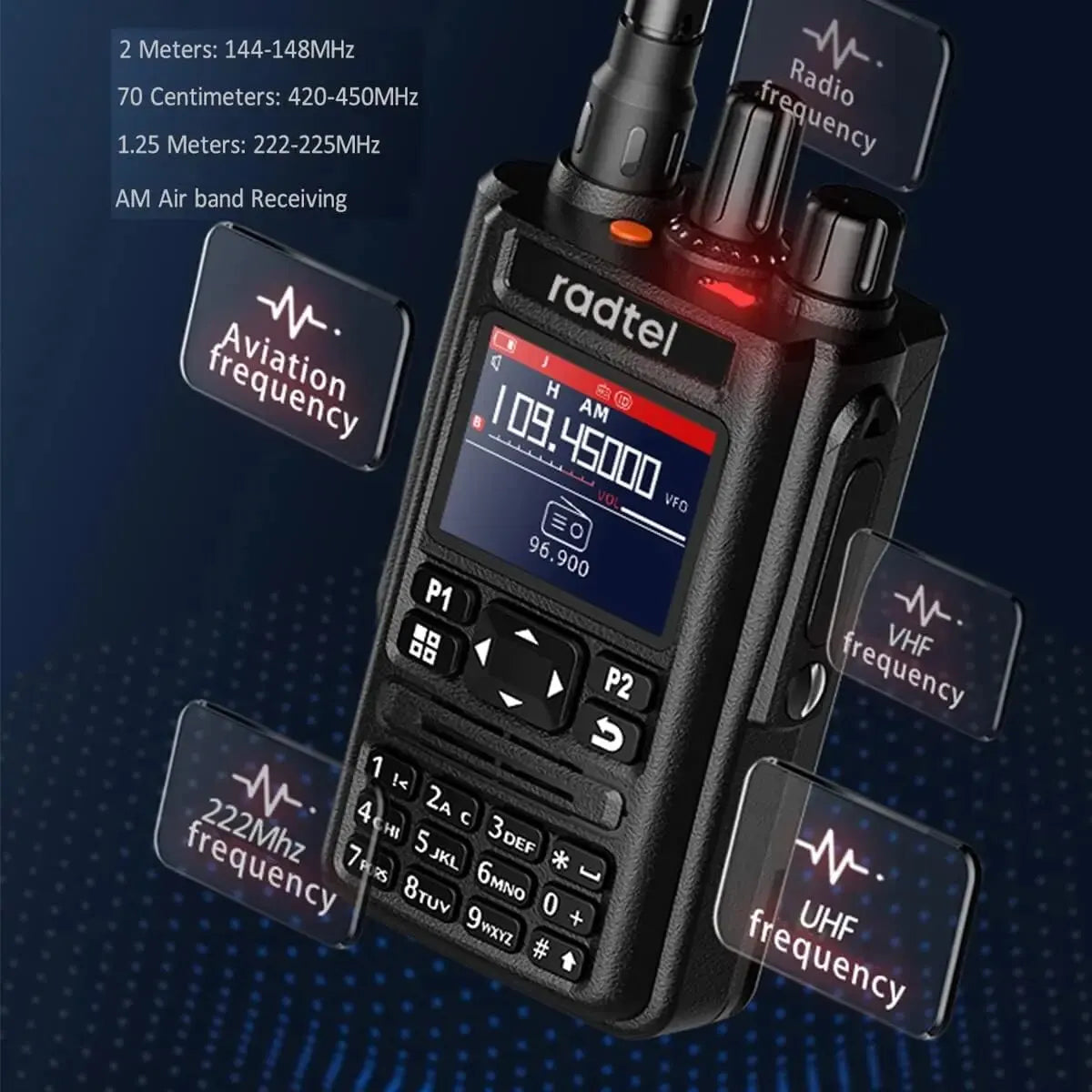 Radtel RT-490 GPS Blutooth APP Amateur Ham Two Way Radio 256CH Air Band Walkie Talkie USB-C VOX SOS LCD Police Scanner Aviation