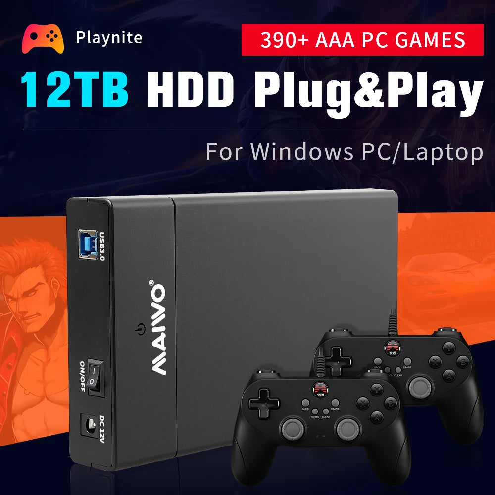 AAA Large Game Consoles 12TB HDD With 400 AAA PC Games Playnite System Extrenal Hard Drive Plug&Play For Windows PC/Laptop