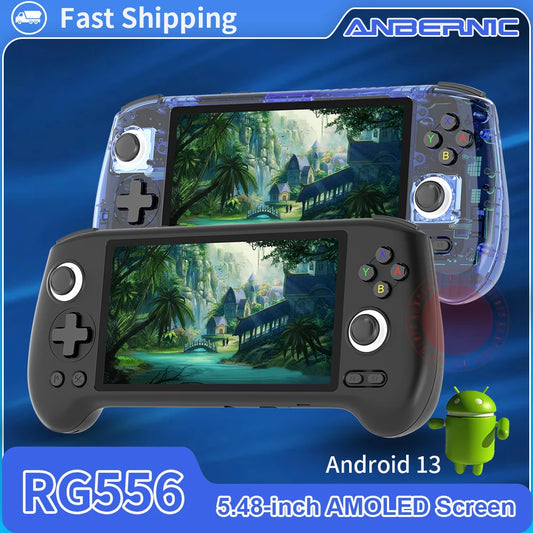 ANBERNIC RG556 Retro Handheld Game Console Android 13 System 5.48 inch AMOLED Screen T820 Video Player Built-in Hall Trigger Fan