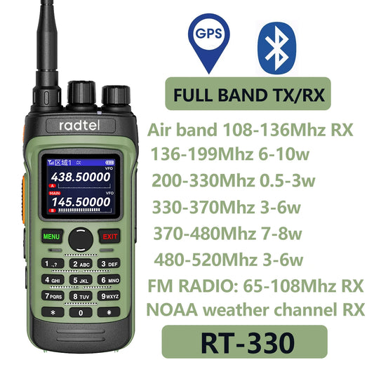 Radtel RT-330 Gps Bluetooth App Programming Amateur Radio 10W Power Full Band 136-520MHz TX RX Aviation Frequency  Receive NOAA