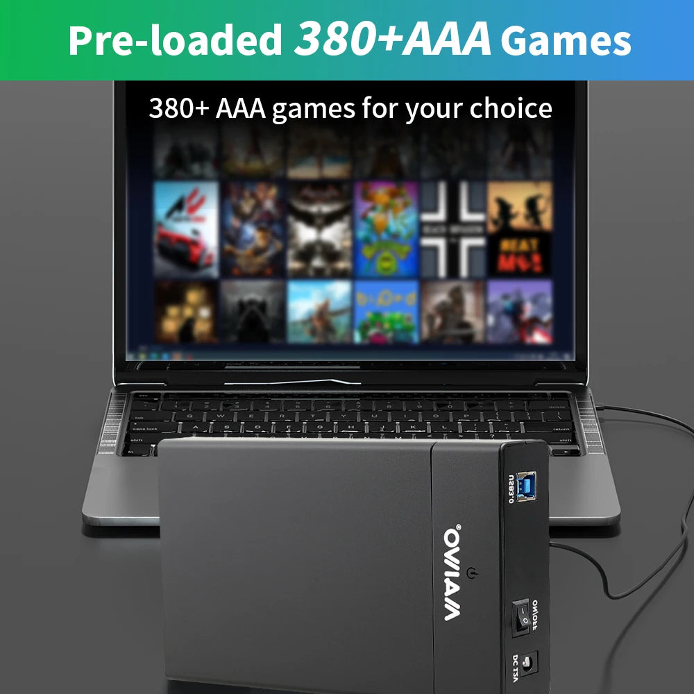 PC Game Console AAA Gaming External Hard Drive 12TB Built in 390 Large Games Playnite System HDD For WIN PC/Laptop Plug and Play