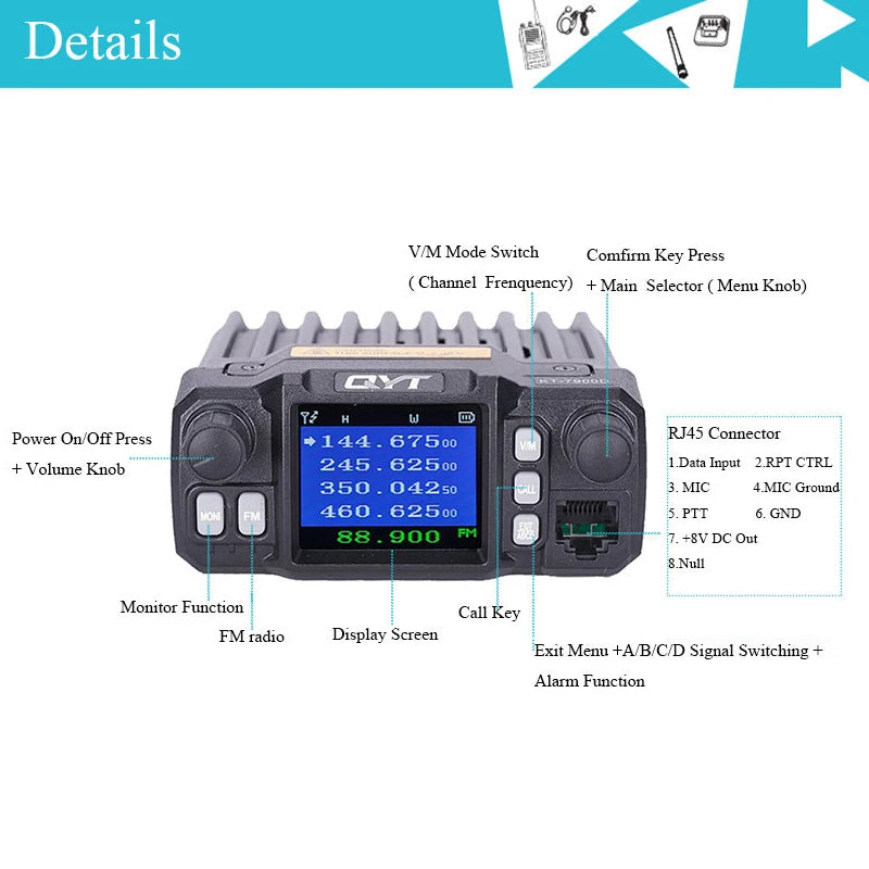 QYT KT-7900D 25W Quad Band Latest Version Mini Mobile Radio 136-174/220-260/350-390/400-480MHz kt 7900D Walkie Talkie 10 KM